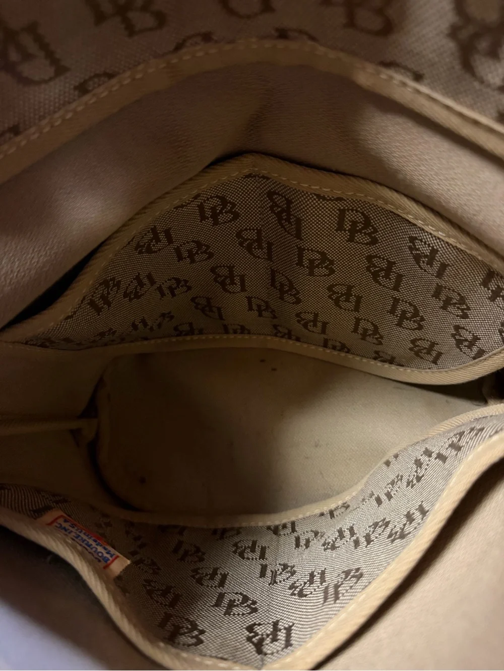 Vintage Dooney & Bourke Signature Monogram Bucket Bag, Teal Duck Fob, Made in US